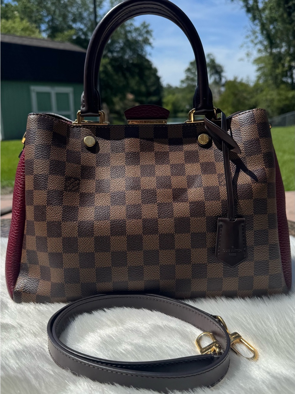 Louis Vuitton Brown Damier Brittany Canvas Crossbody with Burgundy Sides